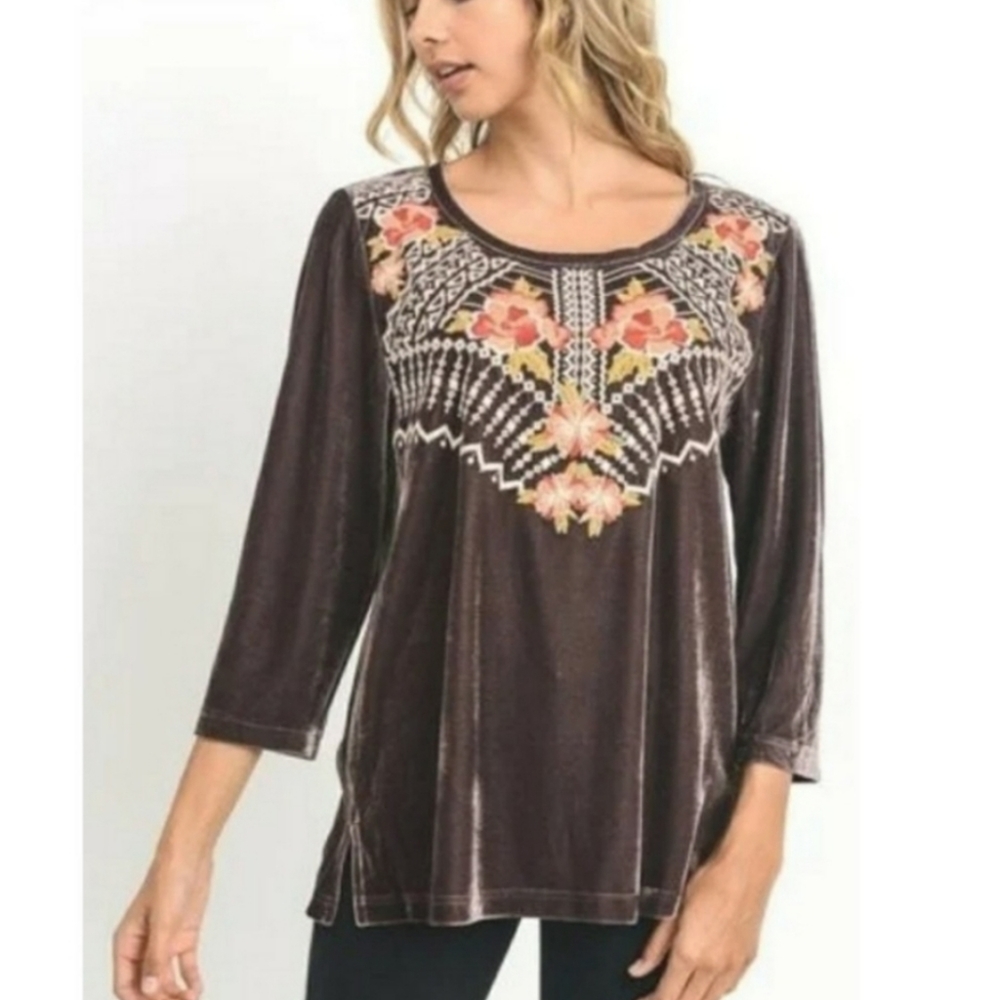 🌸Boho JODIFL LA Velvet Embroidered Top/SzL